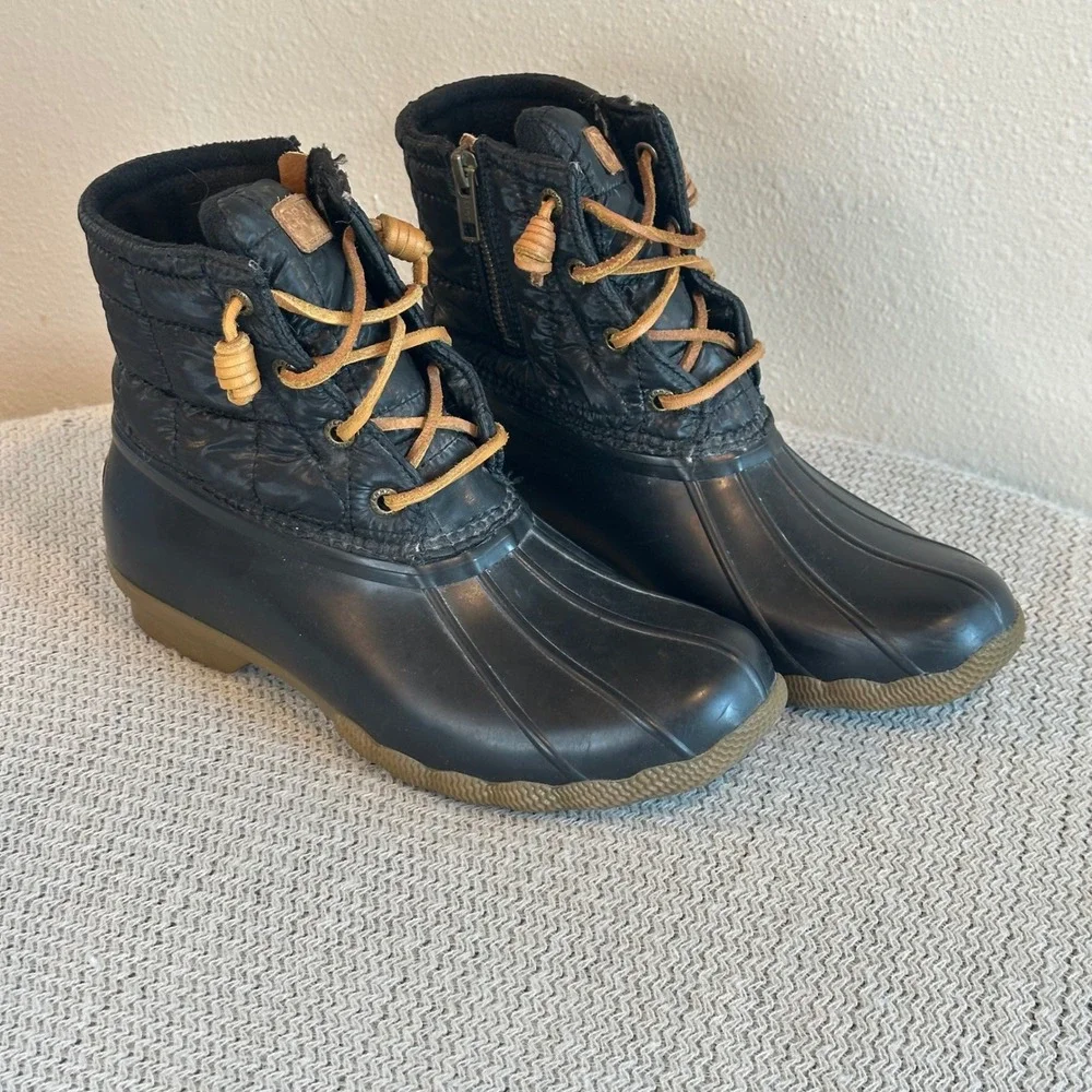 Sperry Saltwater Duck Boots Womens 6.5 Black Quilted Waterproof Outdoor Classic